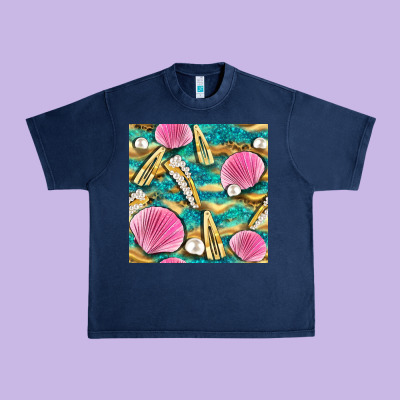Hair Clasp And Sea Shells With Leopard Beach Seamless Pattern Bbs Urban Heavy Tee Designed By Bundleandbundleshop