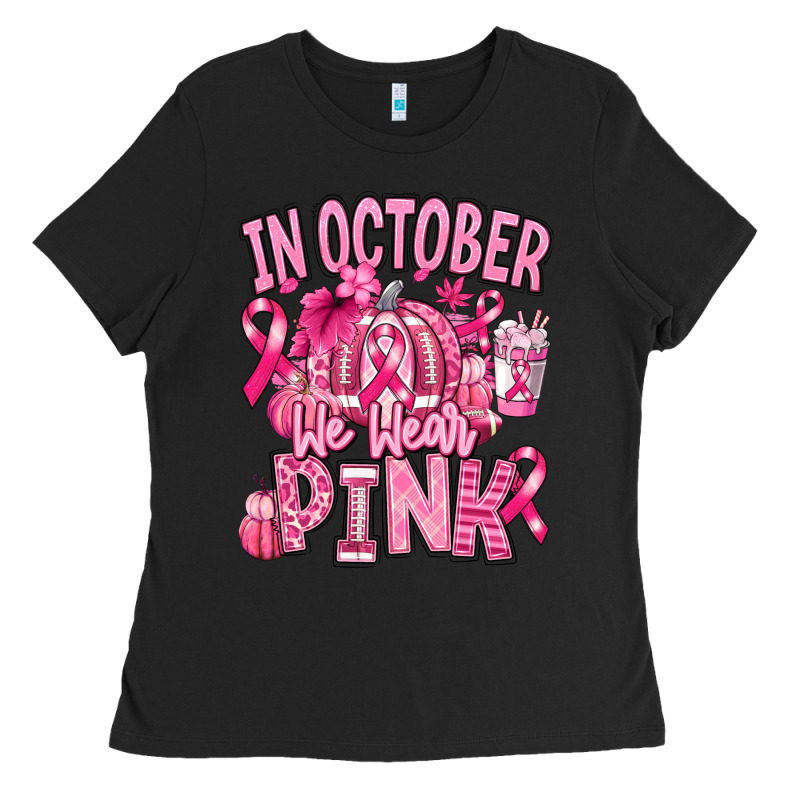 In October We Wear Pink American Football Ladies Tee by RanaPortraitStore | Teevron