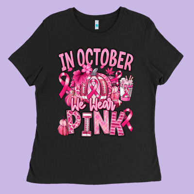 In October We Wear Pink American Football Ladies Tee Designed By Ranaportraitstore