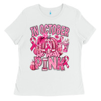 White in october we wear pink american football Ladies Tee - RanaPortraitStore