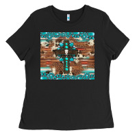 Black gemstone and cross with cowhide Ladies Tee - Artiststas