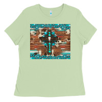 Matcha gemstone and cross with cowhide Ladies Tee - Artiststas
