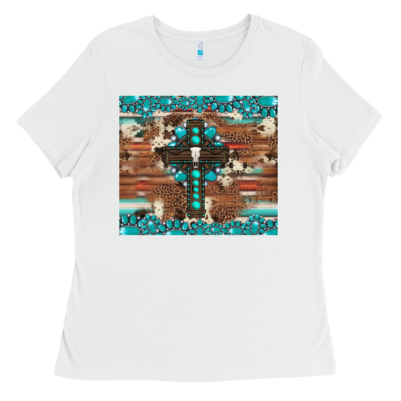 Gemstone And Cross With Cowhide Ladies Tee by Artiststas | Teevron
