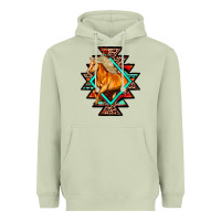 Matcha Aztec Symbol White Horse Heavyweight Hoodie - FaDigitalArtStudio