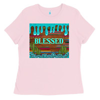 Bubblegum Pink blessed annd cactus with gemstone tumbler Ladies Tee - Artiststas
