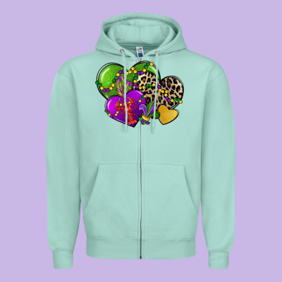 Mardi Gras Hearts Cg (1) Zipper Hoodie Designed By Cowgirlartshop