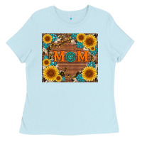 Baby Blue sunflower gemstone and mom with cowhide Ladies Tee - Artiststas