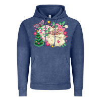 Vintage Denim pink santa and disco ball with christmas tree Vintage Hoodie - MaliasSmallBusiness