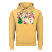 Vintage Mustard pink santa and disco ball with christmas tree Vintage Hoodie - MaliasSmallBusiness