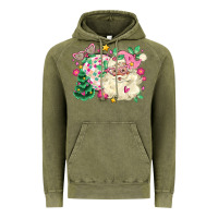Vintage Olive pink santa and disco ball with christmas tree Vintage Hoodie - MaliasSmallBusiness