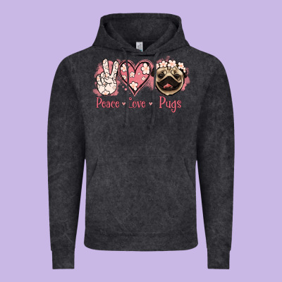 Peace Love Pugs Vintage Hoodie Designed By Jasminsmagicworld