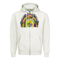 Oatmeal Heather mardi gras rainbow and fleur de lis Zipper Hoodie - CowGirlArtShop