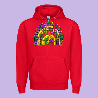 Mardi Gras Rainbow And Fleur De Lis Zipper Hoodie Designed By Cowgirlartshop
