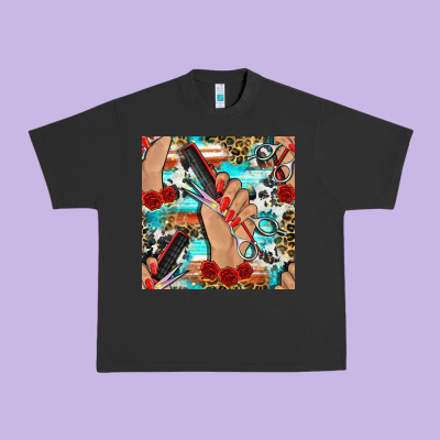 Hairdresser Hand Scissors And Roses With Serape Leopard And Cowhide Se Urban Heavy Tee Designed By Bundleandbundleshop