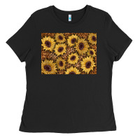 Black sunflower leopard background 3200x2400 Ladies Tee - AdoDesignShop