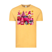 Vintage Mustard Pink christmas gnomes truck Vintage Tee - NancyCooperArtShop