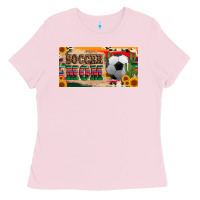 Bubblegum Pink soccer mom with ball and sunflower cactus serape licanse plate Ladies Tee - Artiststas