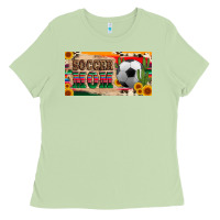 Matcha soccer mom with ball and sunflower cactus serape licanse plate Ladies Tee - Artiststas