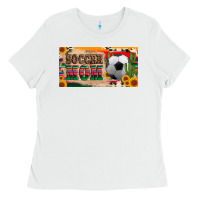 White soccer mom with ball and sunflower cactus serape licanse plate Ladies Tee - Artiststas