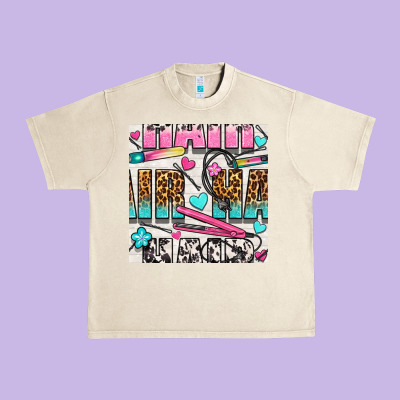 Leopard And Cowhide Hair And Curling Iron With Hearts And Flowers Seam Urban Heavy Tee Designed By Bundleandbundleshop