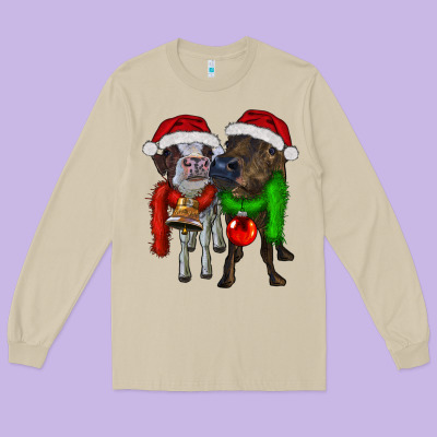 Two Christmas Heifers Long Sleeve Tee Designed By Ranaportraitstore