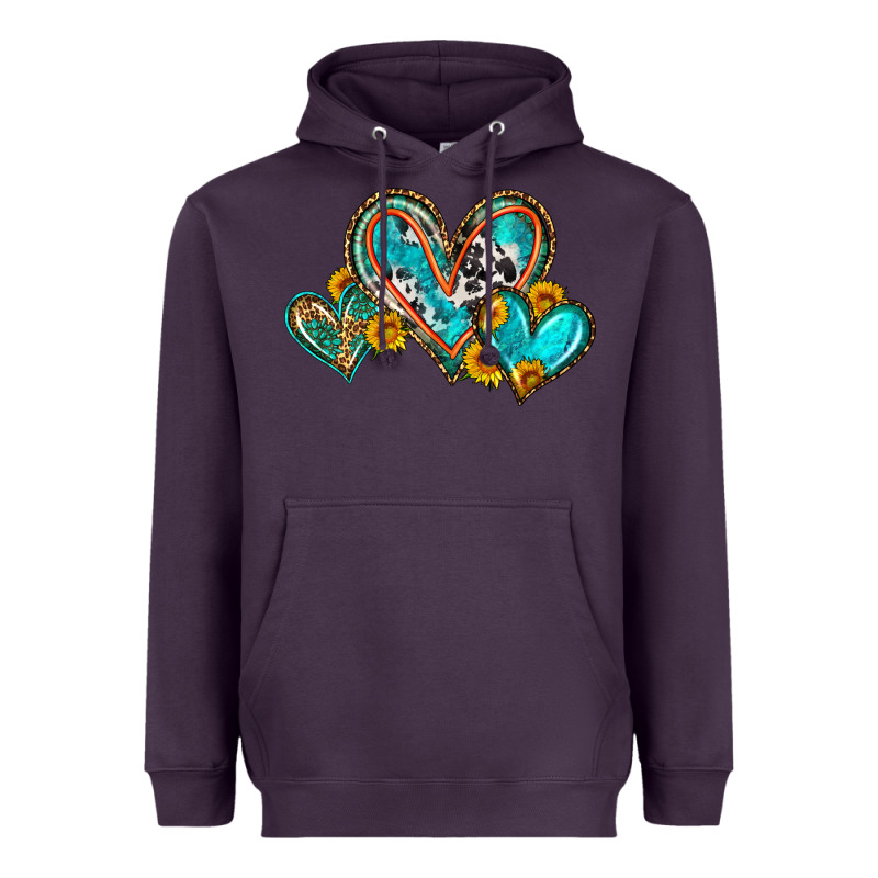 Western Leopard Turquoise Cowhide Hearts Olivia Heavyweight Hoodie by OliviaCreatesArt | Teevron