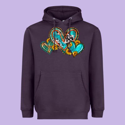Western Leopard Turquoise Cowhide Hearts Olivia Heavyweight Hoodie Designed By Oliviacreatesart