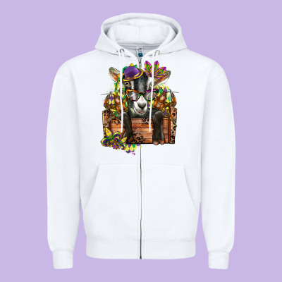 Mardi Gras Goat Zipper Hoodie Designed By Cowgirlartshop
