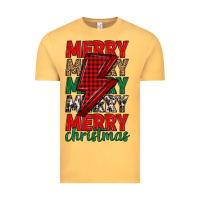Vintage Mustard merry christmas lightning bolt Vintage Tee - MaliasSmallBusiness