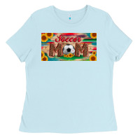 Baby Blue soccer mom with ball and sunflower and serape licanse plate Ladies Tee - Artiststas