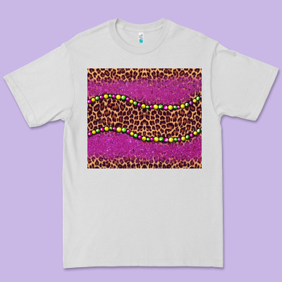 Mardi Gras  Leopard Pink Glitter Bead Premium Tee Designed By Barkaloodesign