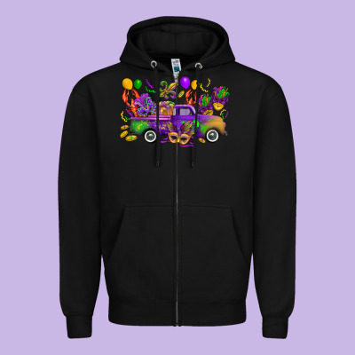 Mardi Gras Truck Zipper Hoodie Designed By Cowgirlartshop