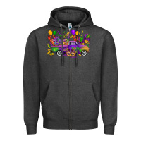 Charcoal Heather mardi gras truck Zipper Hoodie - CowGirlArtShop
