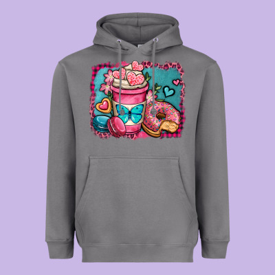 Valentines Day Coffee Cup And Sweets Heavyweight Hoodie Designed By Oliviacreatesart