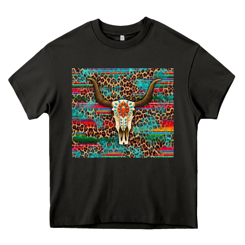 Western Serape Leopard Bull Skull Turquoise Tumbler Heavy Core Tee by Artiststas | Teevron