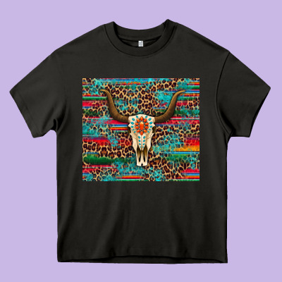 Western Serape Leopard Bull Skull Turquoise Tumbler Heavy Core Tee Designed By Artiststas