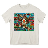 Cream western serape leopard bull skull turquoise tumbler Heavy Core Tee - Artiststas