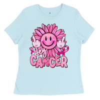 Baby Blue hey cancer smiley face breast cancer Ladies Tee - RanaPortraitStore