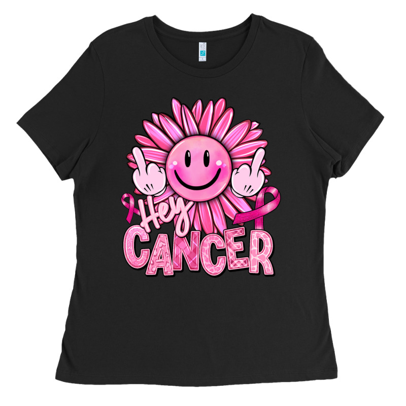 Hey Cancer Smiley Face Breast Cancer Ladies Tee by RanaPortraitStore | Teevron
