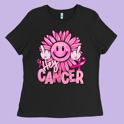 Hey Cancer Smiley Face Breast Cancer Ladies Tee Designed By Ranaportraitstore