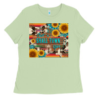 Just A Small Town Girl With Gemstone Sunflower Serape And Cowhide Ladies Tee | Teevron