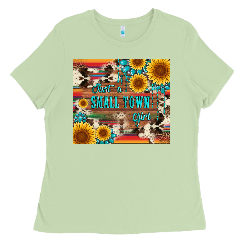 Just A Small Town Girl With Gemstone Sunflower Serape And Cowhide Ladies Tee by Artiststas | Teevron