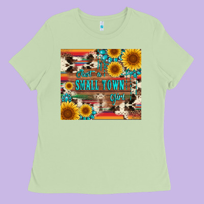 Just A Small Town Girl With Gemstone Sunflower Serape And Cowhide Ladies Tee Designed By Artiststas
