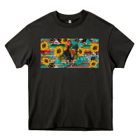 Asphalt western coop animals rooster sunflowers cowhide wooden serape glitter Heavy Core Tee - Artiststas