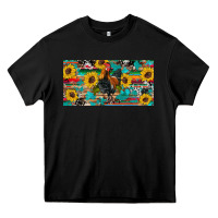 Black western coop animals rooster sunflowers cowhide wooden serape glitter Heavy Core Tee - Artiststas