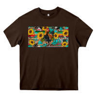Chocolate Brown western coop animals rooster sunflowers cowhide wooden serape glitter Heavy Core Tee - Artiststas