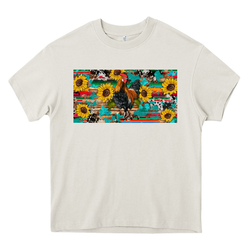 Western Coop Animals Rooster Sunflowers Cowhide Wooden Serape Glitter Heavy Core Tee by Artiststas | Teevron