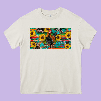 Western Coop Animals Rooster Sunflowers Cowhide Wooden Serape Glitter Heavy Core Tee Designed By Artiststas