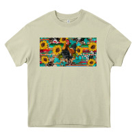 Mossy western coop animals rooster sunflowers cowhide wooden serape glitter Heavy Core Tee - Artiststas