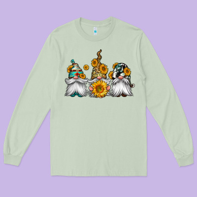 Western Sunflowers Gnomes Long Sleeve Tee Designed By Jasminsmagicworld